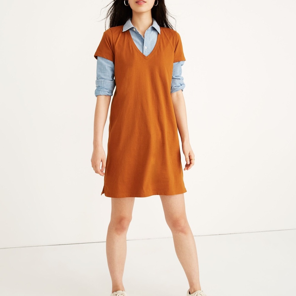 Madewell Womens Orange Northside V Neck T Shirt Cotton Dress  Medium